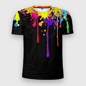 Мужская футболка 3D спортивная с принтом Краски , 100% полиэстер с улучшенными характеристиками | приталенный силуэт, круглая горловина, широкие плечи, сужается к линии бедра | Тематика изображения на принте: брызги | капли | кляксы | краски | спектр | яркие