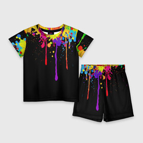 Детский костюм с шортами 3D с принтом Краски ,  |  | брызги | капли | кляксы | краски | спектр | яркие