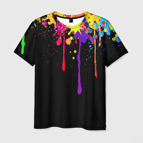 Мужская футболка 3D с принтом Краски , 100% полиэфир | прямой крой, круглый вырез горловины, длина до линии бедер | Тематика изображения на принте: брызги | капли | кляксы | краски | спектр | яркие