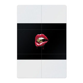 Магнитный плакат 2Х3 с принтом Пуля в зубах , Полимерный материал с магнитным слоем | 6 деталей размером 9*9 см | губы | золотой зуб | краска | красная помада | красный | пуля