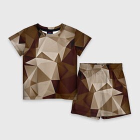 Детский костюм с шортами 3D с принтом Brown geometry ,  |  | Тематика изображения на принте: abstraction | геометрия | грани | полигоны | текстура | треугольники