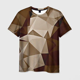 Мужская футболка 3D с принтом Brown geometry , 100% полиэфир | прямой крой, круглый вырез горловины, длина до линии бедер | abstraction | геометрия | грани | полигоны | текстура | треугольники