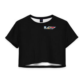 Женская футболка 3D укороченная с принтом Cadillac , 100% полиэстер | круглая горловина, длина футболки до линии талии, рукава с отворотами | brand | cadillac | car | logo | motorcycle | sign | автомобиль | знак | кадилак | логотип | марка | мотоцикл