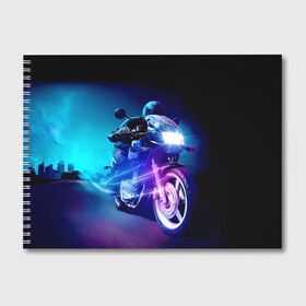 Альбом для рисования с принтом Мотоциклист , 100% бумага
 | матовая бумага, плотность 200 мг. | city | light | motocross | motorcycle | motorcyclist | night | silhouette | speed | город | мотокросс | мотоцикл | мотоциклист | ночь | свет | силуэт | скорость