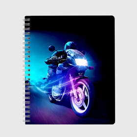 Тетрадь с принтом Мотоциклист , 100% бумага | 48 листов, плотность листов — 60 г/м2, плотность картонной обложки — 250 г/м2. Листы скреплены сбоку удобной пружинной спиралью. Уголки страниц и обложки скругленные. Цвет линий — светло-серый
 | city | light | motocross | motorcycle | motorcyclist | night | silhouette | speed | город | мотокросс | мотоцикл | мотоциклист | ночь | свет | силуэт | скорость