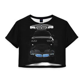 Женская футболка 3D укороченная с принтом BMW , 100% полиэстер | круглая горловина, длина футболки до линии талии, рукава с отворотами | bmw | авто | бмв | магина | марка