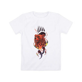 Детская футболка хлопок с принтом Медведь Тотем , 100% хлопок | круглый вырез горловины, полуприлегающий силуэт, длина до линии бедер | Тематика изображения на принте: бусы | индейский | след | тотемное животное