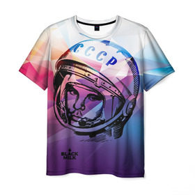 Мужская футболка 3D с принтом Юрий Гагарин Геометрия , 100% полиэфир | прямой крой, круглый вырез горловины, длина до линии бедер | гагарин | геометрия | космонавт | космос | полёт | полигон | скафандр | ссср | юрий гагарин