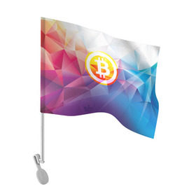Флаг для автомобиля с принтом Биткоин - Bitcoin Geometria , 100% полиэстер | Размер: 30*21 см | Тематика изображения на принте: bitcoin | coin | crypto | geometria | polygon | биткоин | геометрия | коин | криптовалюта | полигон