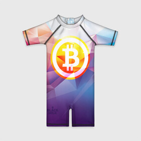 Детский купальный костюм 3D с принтом Биткоин - Bitcoin Geometria , Полиэстер 85%, Спандекс 15% | застежка на молнии на спине | bitcoin | coin | crypto | geometria | polygon | биткоин | геометрия | коин | криптовалюта | полигон