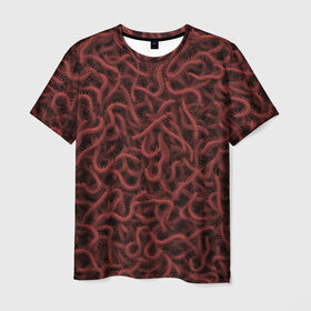 Мужская футболка 3D с принтом Сколопендры , 100% полиэфир | прямой крой, круглый вырез горловины, длина до линии бедер | centipede | многоножка | насекомые | паттерн | сколопендра | сороконожка | текстура