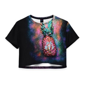 Женская футболка 3D укороченная с принтом Fashion Party , 100% полиэстер | круглая горловина, длина футболки до линии талии, рукава с отворотами | aloha | beaches | bride | ананас | девичник | невеста | пляж | пляжная вечеринка | тропики | фрукты