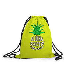 Рюкзак-мешок 3D с принтом Aloha, Beaches! , 100% полиэстер | плотность ткани — 200 г/м2, размер — 35 х 45 см; лямки — толстые шнурки, застежка на шнуровке, без карманов и подкладки | Тематика изображения на принте: aloha | beaches | bride | ананас | девичник | невеста | пляж | пляжная вечеринка | тропики | фрукты