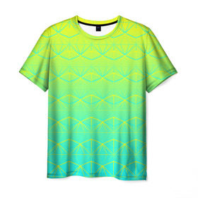 Мужская футболка 3D с принтом Летний бриз , 100% полиэфир | прямой крой, круглый вырез горловины, длина до линии бедер | summer | градиент | желтый | зеленый | лето | синий | узор