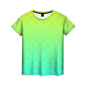 Женская футболка 3D с принтом Летний бриз , 100% полиэфир ( синтетическое хлопкоподобное полотно) | прямой крой, круглый вырез горловины, длина до линии бедер | summer | градиент | желтый | зеленый | лето | синий | узор