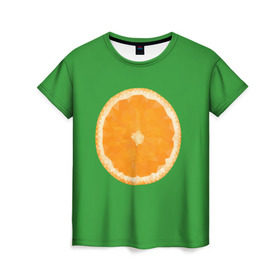Женская футболка 3D с принтом Низкополигональный апельсин , 100% полиэфир ( синтетическое хлопкоподобное полотно) | прямой крой, круглый вырез горловины, длина до линии бедер | lowpoly | polygonal | апельсин | зеленый | оранджевый | полигон | полигональный | полигоны | яркий