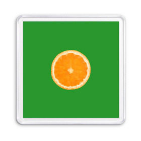 Магнит 55*55 с принтом Низкополигональный апельсин , Пластик | Размер: 65*65 мм; Размер печати: 55*55 мм | lowpoly | polygonal | апельсин | зеленый | оранджевый | полигон | полигональный | полигоны | яркий