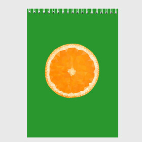 Скетчбук с принтом Низкополигональный апельсин , 100% бумага
 | 48 листов, плотность листов — 100 г/м2, плотность картонной обложки — 250 г/м2. Листы скреплены сверху удобной пружинной спиралью | lowpoly | polygonal | апельсин | зеленый | оранджевый | полигон | полигональный | полигоны | яркий