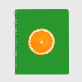 Тетрадь с принтом Низкополигональный апельсин , 100% бумага | 48 листов, плотность листов — 60 г/м2, плотность картонной обложки — 250 г/м2. Листы скреплены сбоку удобной пружинной спиралью. Уголки страниц и обложки скругленные. Цвет линий — светло-серый
 | Тематика изображения на принте: lowpoly | polygonal | апельсин | зеленый | оранджевый | полигон | полигональный | полигоны | яркий