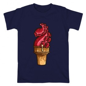 Мужская футболка хлопок с принтом Мороженко , 100% хлопок | прямой крой, круглый вырез горловины, длина до линии бедер, слегка спущенное плечо. | мороженое | осьминог | рожок | тентакли