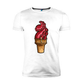 Мужская футболка премиум с принтом Мороженко , 92% хлопок, 8% лайкра | приталенный силуэт, круглый вырез ворота, длина до линии бедра, короткий рукав | мороженое | осьминог | рожок | тентакли