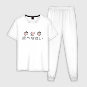 Мужская пижама хлопок с принтом strawberry , 100% хлопок | брюки и футболка прямого кроя, без карманов, на брюках мягкая резинка на поясе и по низу штанин
 | japan | strawberry | клубника | япония