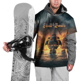 Накидка на куртку 3D с принтом Skull and Bones , 100% полиэстер |  | игра | корабль | кости | море | огонь | пират | пламя | череп