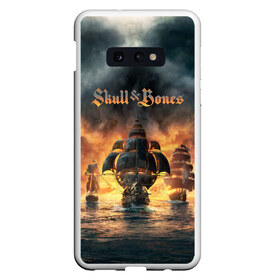 Чехол для Samsung S10E с принтом Skull and Bones , Силикон | Область печати: задняя сторона чехла, без боковых панелей | Тематика изображения на принте: игра | корабль | кости | море | огонь | пират | пламя | череп