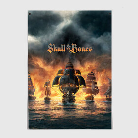 Постер с принтом Skull and Bones , 100% бумага
 | бумага, плотность 150 мг. Матовая, но за счет высокого коэффициента гладкости имеет небольшой блеск и дает на свету блики, но в отличии от глянцевой бумаги не покрыта лаком | игра | корабль | кости | море | огонь | пират | пламя | череп