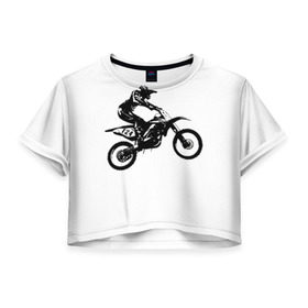 Женская футболка 3D укороченная с принтом Мотокросс , 100% полиэстер | круглая горловина, длина футболки до линии талии, рукава с отворотами | Тематика изображения на принте: motocross | motorcycle | motorcyclist | silhouette | speed | stencil | мотокросс | мотоцикл | мотоциклист | силуэт | скорость | трафарет
