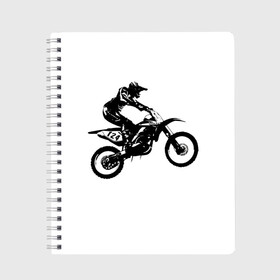 Тетрадь с принтом Мотокросс , 100% бумага | 48 листов, плотность листов — 60 г/м2, плотность картонной обложки — 250 г/м2. Листы скреплены сбоку удобной пружинной спиралью. Уголки страниц и обложки скругленные. Цвет линий — светло-серый
 | motocross | motorcycle | motorcyclist | silhouette | speed | stencil | мотокросс | мотоцикл | мотоциклист | силуэт | скорость | трафарет