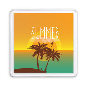 Магнит 55*55 с принтом Летний пляж , Пластик | Размер: 65*65 мм; Размер печати: 55*55 мм | summer | sun | лето | море | пальмы | пляж | солнце | чайка