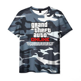 Мужская футболка 3D с принтом GTA Online: GUNRUNNING , 100% полиэфир | прямой крой, круглый вырез горловины, длина до линии бедер | auto | grand | gta | gta5 | rockstar | theft | гта | рокстар