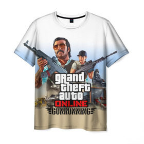Мужская футболка 3D с принтом GTA Online: GUNRUNNING , 100% полиэфир | прямой крой, круглый вырез горловины, длина до линии бедер | auto | grand | gta | gta5 | rockstar | theft | гта | рокстар