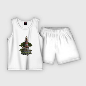 Детская пижама с шортами хлопок с принтом Маяк Пиксель Арт ,  |  | Тематика изображения на принте: 8bit | маяк | пиксели | романтика | свет | сказка | стимпанк | фантазия | фэнтези