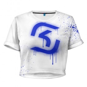 Женская футболка 3D укороченная с принтом cs:go - SK Gaming (White collection) , 100% полиэстер | круглая горловина, длина футболки до линии талии, рукава с отворотами | Тематика изображения на принте: 0x000000123 | cs go | sk | white | кс го