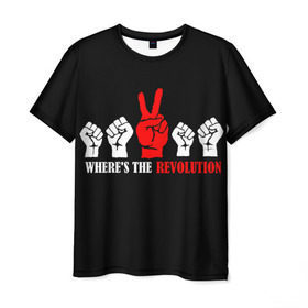 Мужская футболка 3D с принтом DM: Where`s the revolution? , 100% полиэфир | прямой крой, круглый вырез горловины, длина до линии бедер | depeche mode
