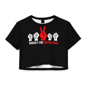 Женская футболка 3D укороченная с принтом DM: Where`s the revolution? , 100% полиэстер | круглая горловина, длина футболки до линии талии, рукава с отворотами | depeche mode