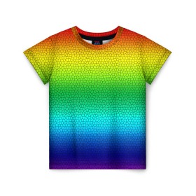 Детская футболка 3D с принтом Радуга (Витражный Градиент) , 100% гипоаллергенный полиэфир | прямой крой, круглый вырез горловины, длина до линии бедер, чуть спущенное плечо, ткань немного тянется | gradient | rainbow | витраж | градиент | радуга