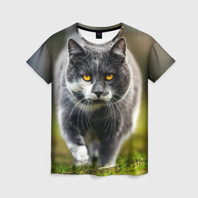 Женская футболка 3D с принтом Котэ , 100% полиэфир ( синтетическое хлопкоподобное полотно) | прямой крой, круглый вырез горловины, длина до линии бедер | Тематика изображения на принте: глаза | киска | кот | котёнок | кошка | усы