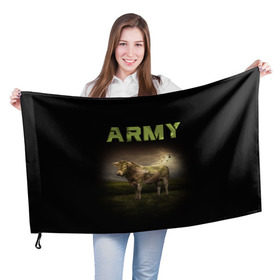 Флаг 3D с принтом Корова ARMY (армия) , 100% полиэстер | плотность ткани — 95 г/м2, размер — 67 х 109 см. Принт наносится с одной стороны | 