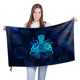 Флаг 3D с принтом крутой осьминог , 100% полиэстер | плотность ткани — 95 г/м2, размер — 67 х 109 см. Принт наносится с одной стороны | вода | море | океан | осьминог | подводный мир | рыбы