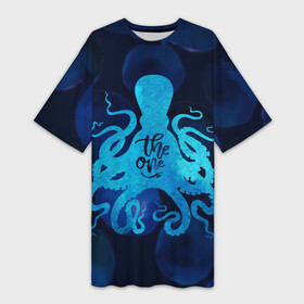 Платье-футболка 3D с принтом крутой осьминог ,  |  | вода | море | океан | осьминог | подводный мир | рыбы