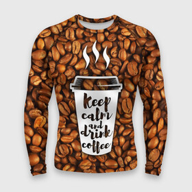 Мужской рашгард 3D с принтом keep calm and drink coffee ,  |  | Тематика изображения на принте: coffee | keep calm | кофе