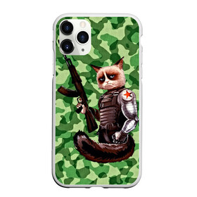 Чехол для iPhone 11 Pro Max матовый с принтом Воинственный кот , Силикон |  | армия | арт | воин | животные | камуфляж | оружие