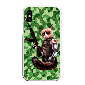 Чехол для iPhone XS Max матовый с принтом Воинственный кот , Силикон | Область печати: задняя сторона чехла, без боковых панелей | армия | арт | воин | животные | камуфляж | оружие