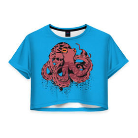 Женская футболка 3D укороченная с принтом Осьминог , 100% полиэстер | круглая горловина, длина футболки до линии талии, рукава с отворотами | la piovra | octopus | кальмар | лапиовра | морепродукт | морской гад | октопус | осьминог | спрут