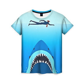 Женская футболка 3D с принтом Акула , 100% полиэфир ( синтетическое хлопкоподобное полотно) | прямой крой, круглый вырез горловины, длина до линии бедер | 3d | акула | арт | животные | море | плавание | природа | рыбы | спорт | хищники