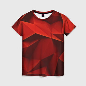 Женская футболка 3D с принтом Грани геометрии , 100% полиэфир ( синтетическое хлопкоподобное полотно) | прямой крой, круглый вырез горловины, длина до линии бедер | abstraction | абстракция | геометрия | грани | изгиб | красные | линии | полигоны | полосы | сочетания | текстура | треугольники