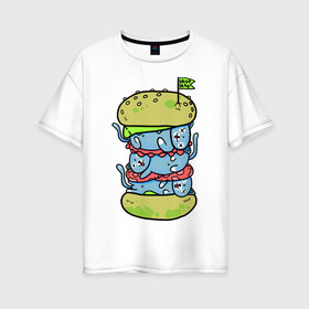 Женская футболка хлопок Oversize с принтом drop dead , 100% хлопок | свободный крой, круглый ворот, спущенный рукав, длина до линии бедер
 | burger | cat | citty | hamburger | бургер | гамбургер | кот | кошка